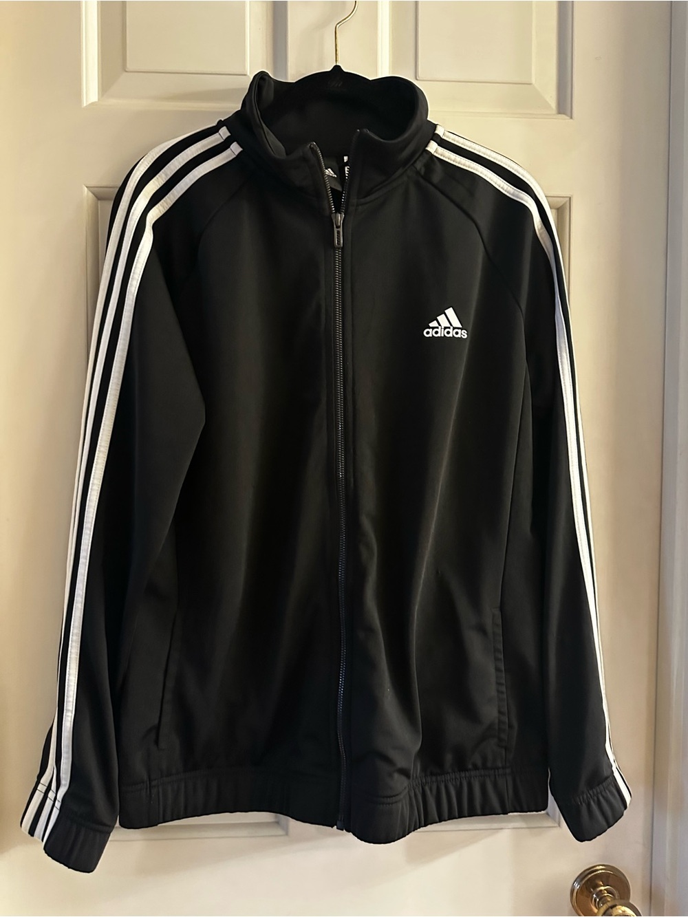 Women's adidas Black Track Jacket with White Three-Stripes L!